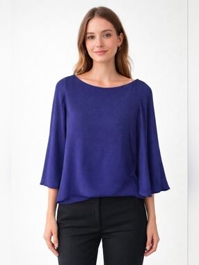 Massimo Duttii Boatneck Blouse in Royal Blue Open Back Top Size 2